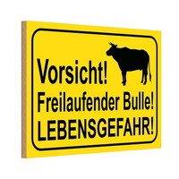 Holzschild 12X18 Cm Vorsicht Freilaufender Bulle Warnschild Hinweisschild Deko G