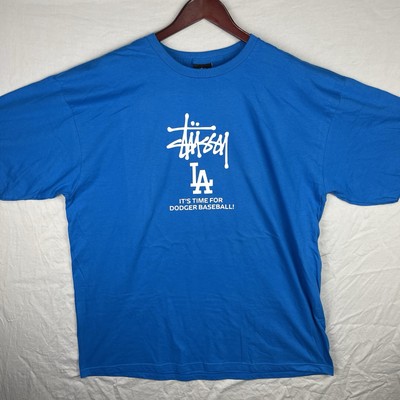 Stussy Shirt Mens 2XL XXL Blue Its Time For Dodger Baseball Tee Stüssy Rare MLB