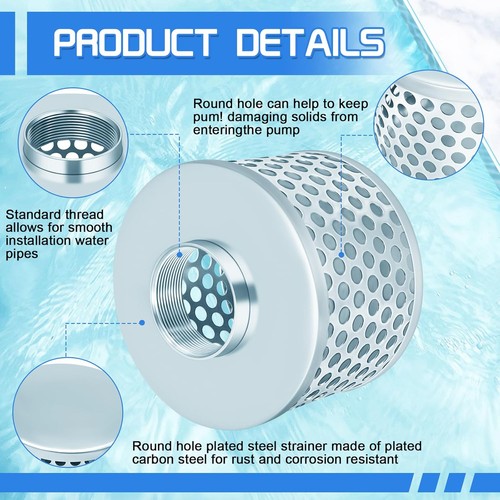 3” Pump Suction Hose Strainer, Round Hole Steel Basket Water 3 inch - Picture 3 of 7