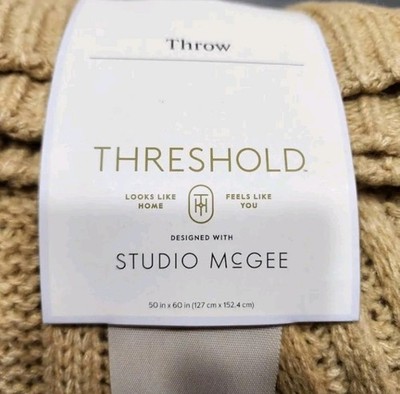  NEW Threshold TARGET Designed With Studio Mcgee Throw Blanket 50X60'' Tan Cable