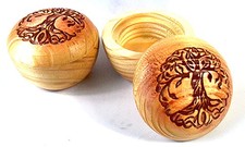 Set of 2 Tree of Life Carved Wooden Boxes 2.5" Round Trinket Keepsake Boxes