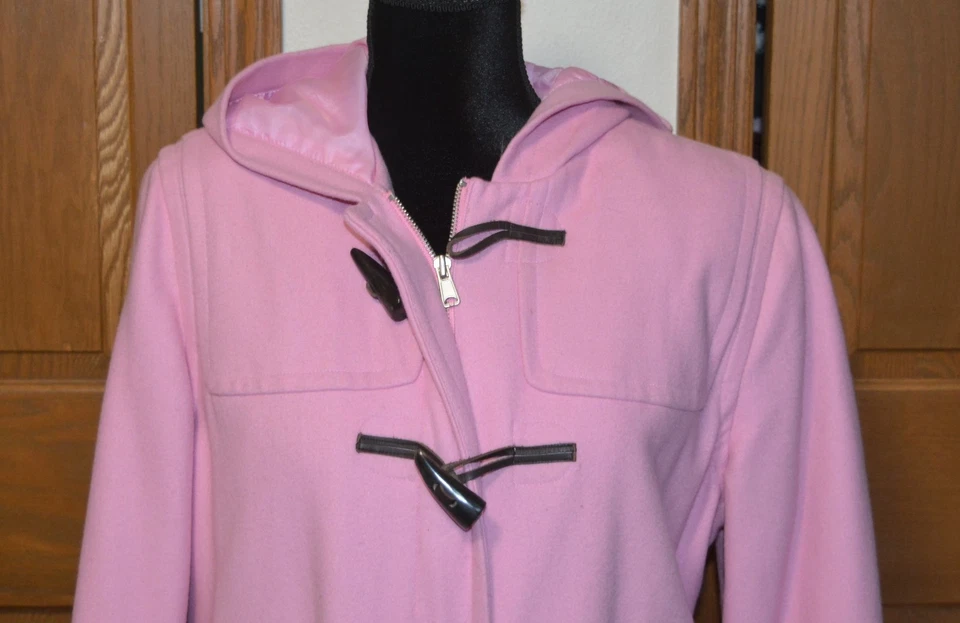 Abrigo de lona de lana para mujer de colección L ISAAC MIZRAHI botones de palanca casi nuevo con capucha Foto 2 de 4