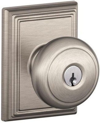SCHLAGE F51A AND 619 ADD Andover Knob with Addison Trim Keyed Entry Lock, Satin