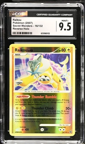 CGC 9.5 MINT+ Raikou 16/132 Reverse Holo Secret Wonders Pokemon Card