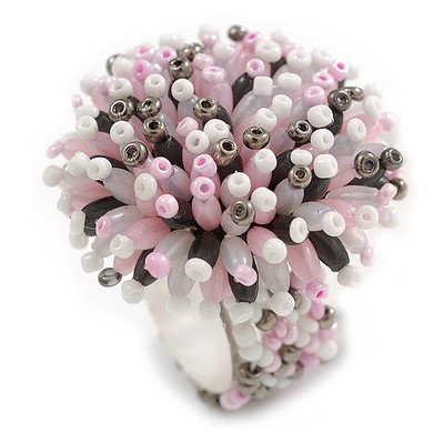 40 mm Durchmesser/Rosa/Weiß/Hämatit Acryl/Glas Perle Gänseblümchen Blume Flex Ring -
