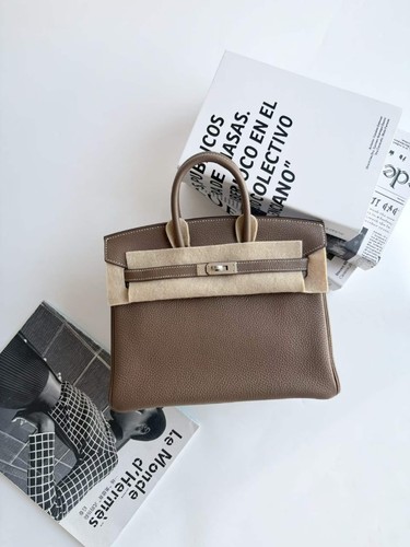 Hermes Birkin25 Handbag Etoupe Togo Leather Palladium Hardware Z Stamp
