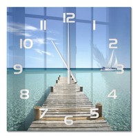 Glas-Wanduhr FüR KüChe Aus GehäRtetem Glas Holzsteg WeißE Zeiger 60X60 Cm