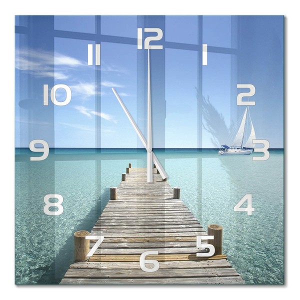 Glas-Wanduhr FüR KüChe Aus GehäRtetem Glas Holzsteg WeißE Zeiger 60X60 Cm-image