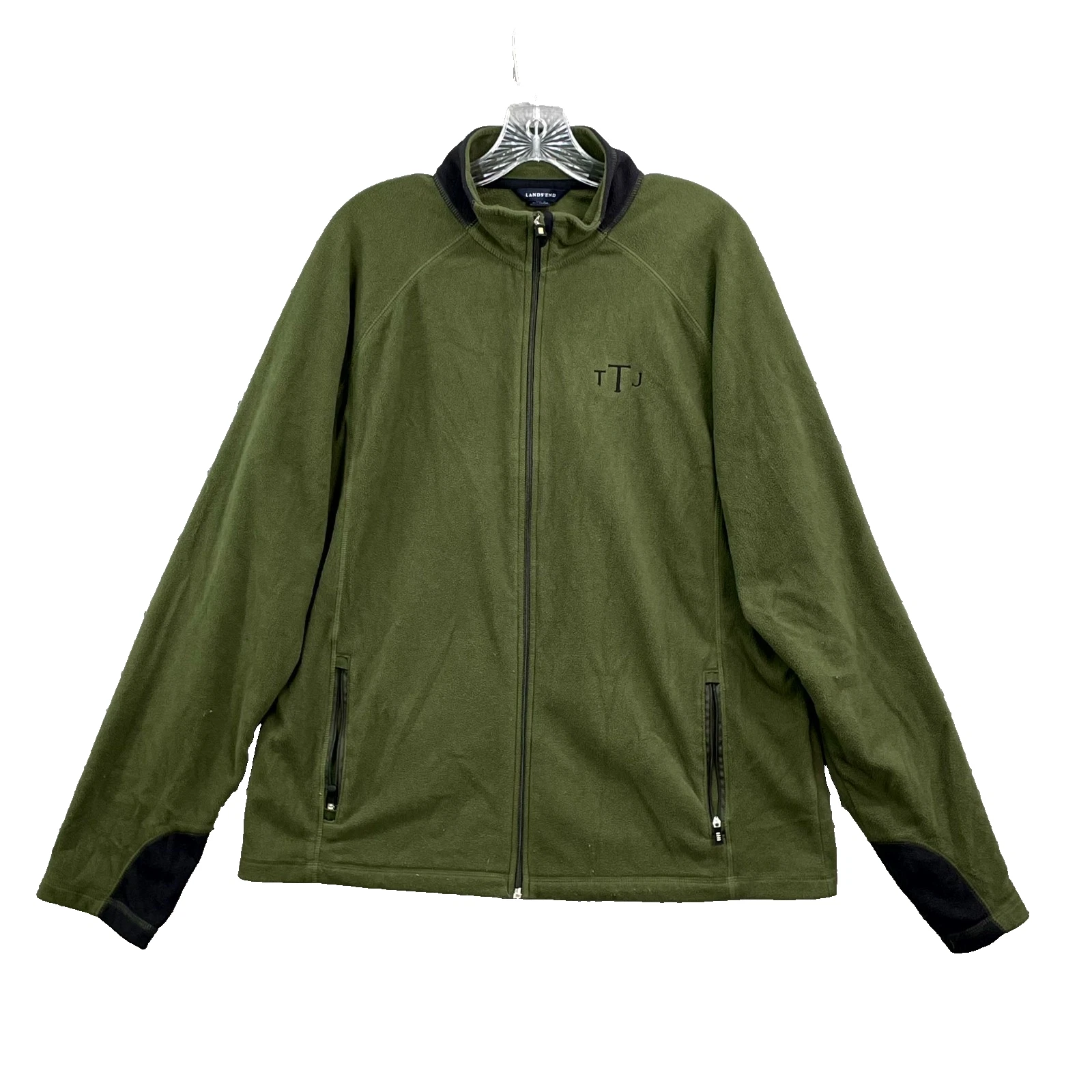 Lands' End Jacket Mens Large Green ThermaCheck Fleece Nanotex Outdoor Gorpcore
