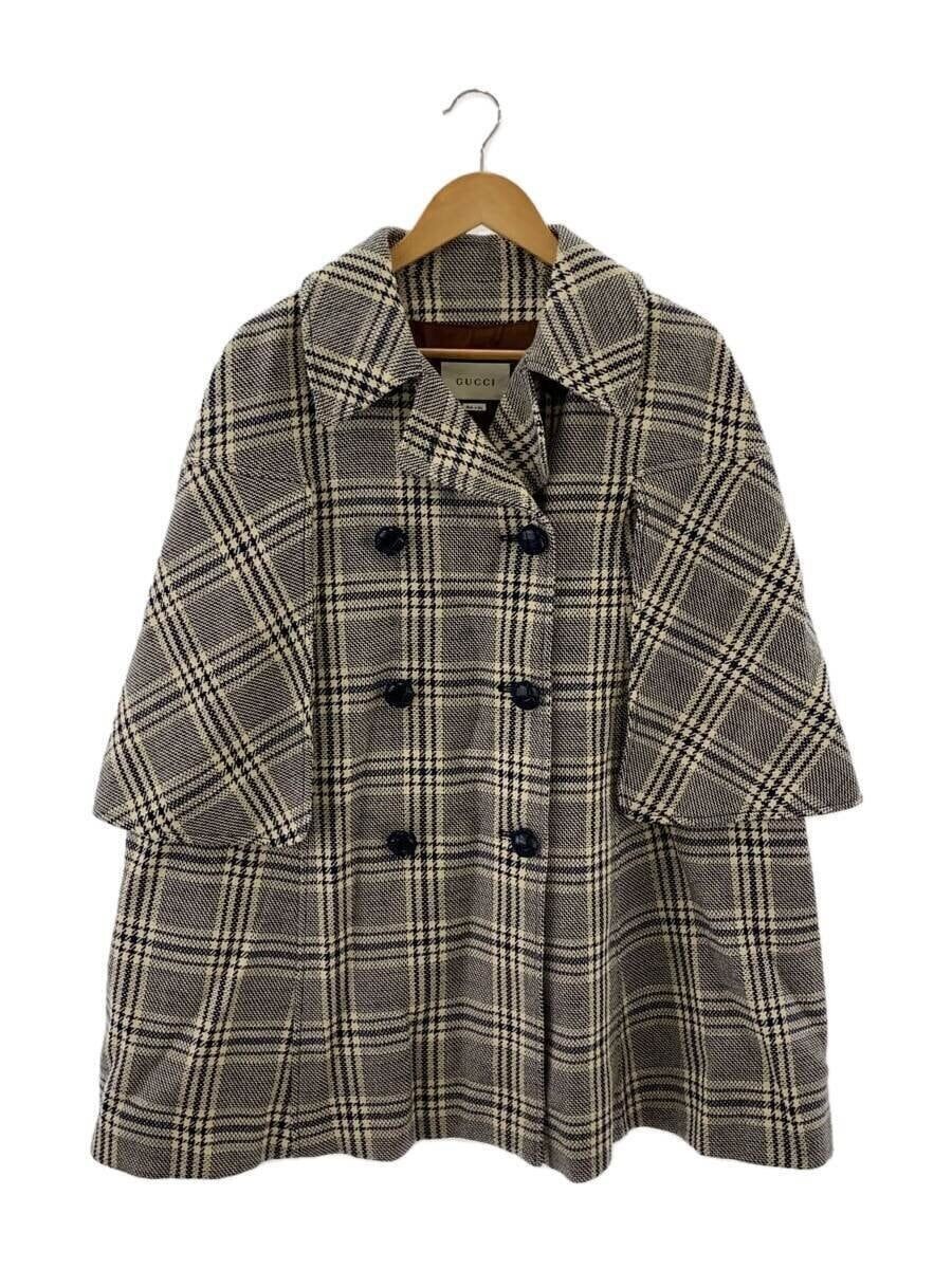 ALTRA GUCCI Altro Poncho Cappotto 38 Lana Navy Check 608841