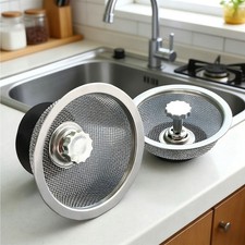 2Pcs Sink Strainer with Handle Stopper Mesh Drain Basket Steel Filter