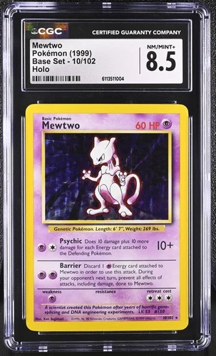 CGC 8.5 Mewtwo 10/102 1999 Base Set Holo Rare Pokemon Card
