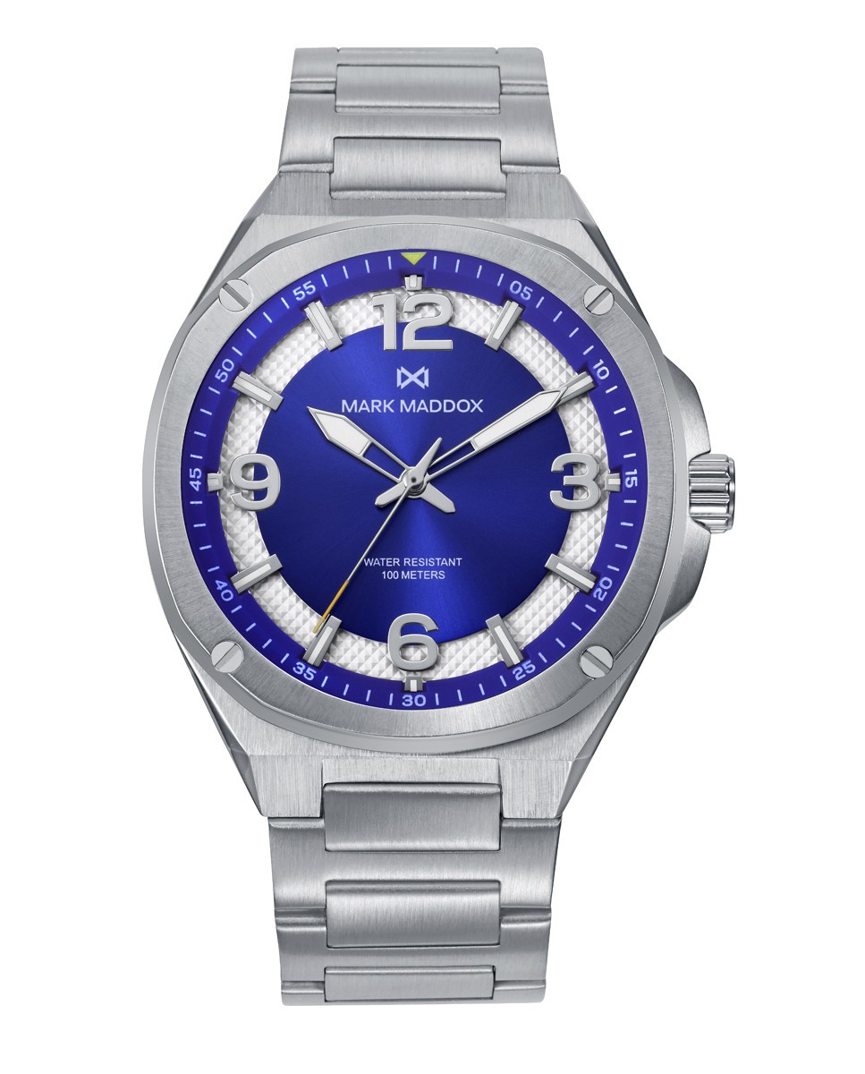 Reloj Mark Maddox Hombre Acero 44mm Tres Agujas Esfera Bitono Azul-Blanca Missio