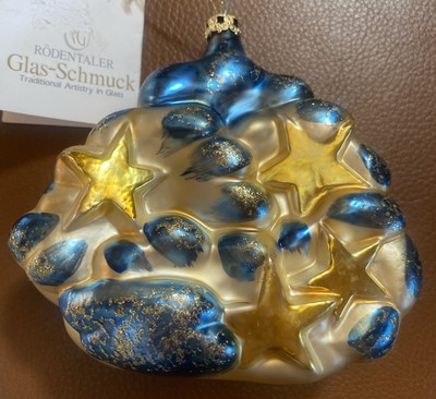 Ornament Rodentaler Glas-Schmuck Blown Glass West Germany Stars Clouds NWT
