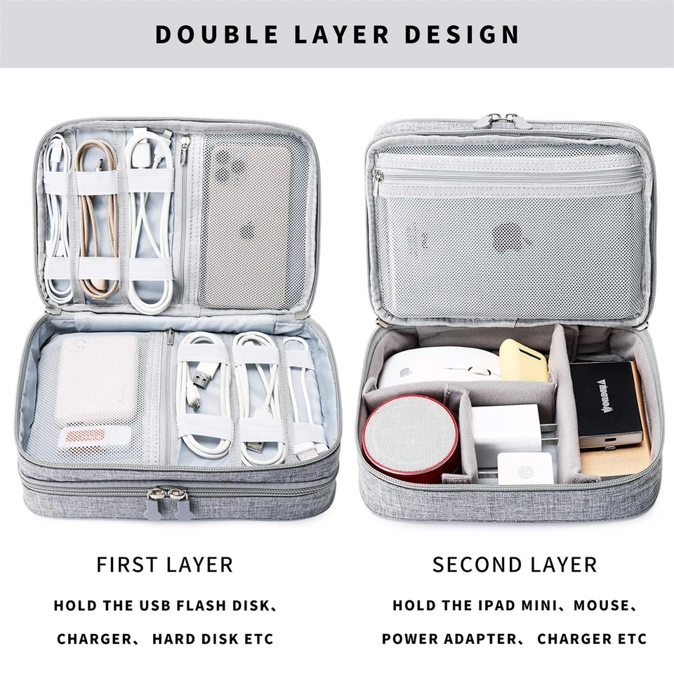 Lanola Travel Cable Organizer Bag, Electronic Accessories Case Portable Doubl... - Image 3 of 4