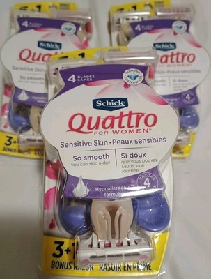 3 Schick Quattro Disposable Razor Sensitive Skin Shave ️BONUS PACKS - NEW BOXES