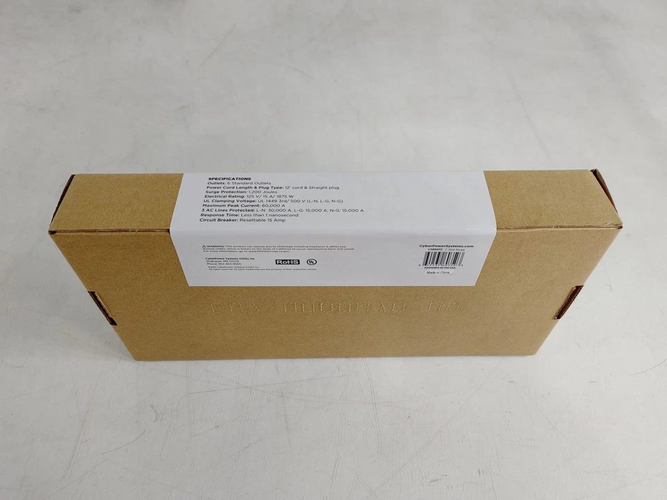 New CyberPower 6-Outlet Surge Protector 12ft Cord 1200J 125V 15A 1875W - Image 4 of 4