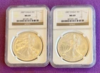 LOT of 2 2007 $1 American .999 Silver Eagle NGC MS69 Brown Label BLAST WHITE 🔥