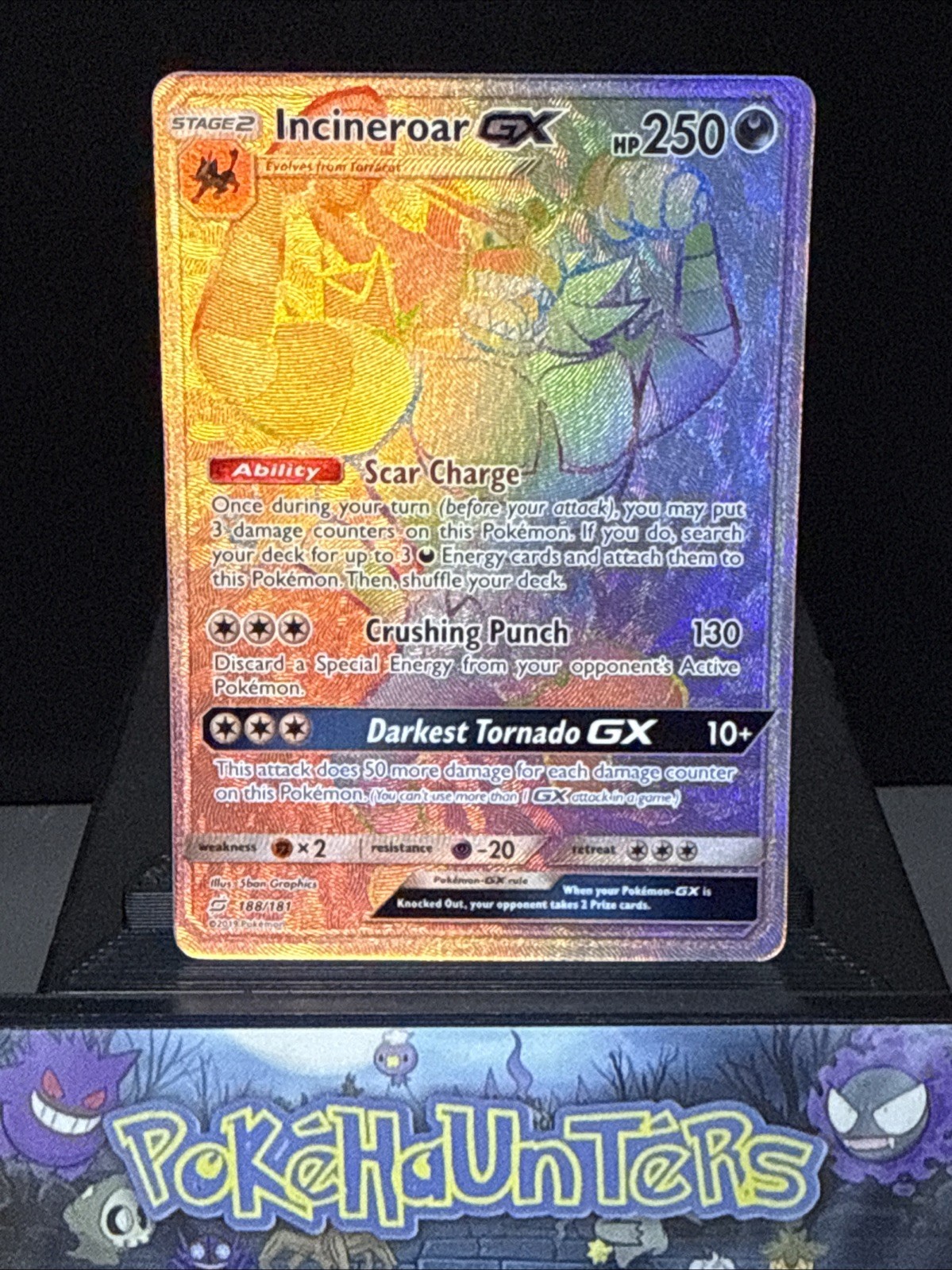 Pokemon Card Incineroar GX 188/181 Secret Rare Sun & Moon Team Up Near Mint