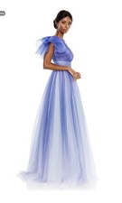 Mac Duggal 20377 Sparkle One-Shoulder Tulle Ball Gown SZ 6 Royal Ombre Purple