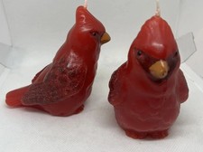 Vintage Cardinal Birds Decorative Candles 4" Tall Red w/Glitter Set of 2
