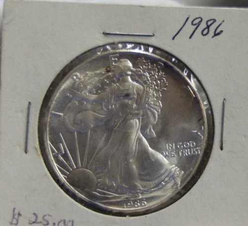 1986 US Silver Eagle $1 Unc Key Date First Year Nice Toning.