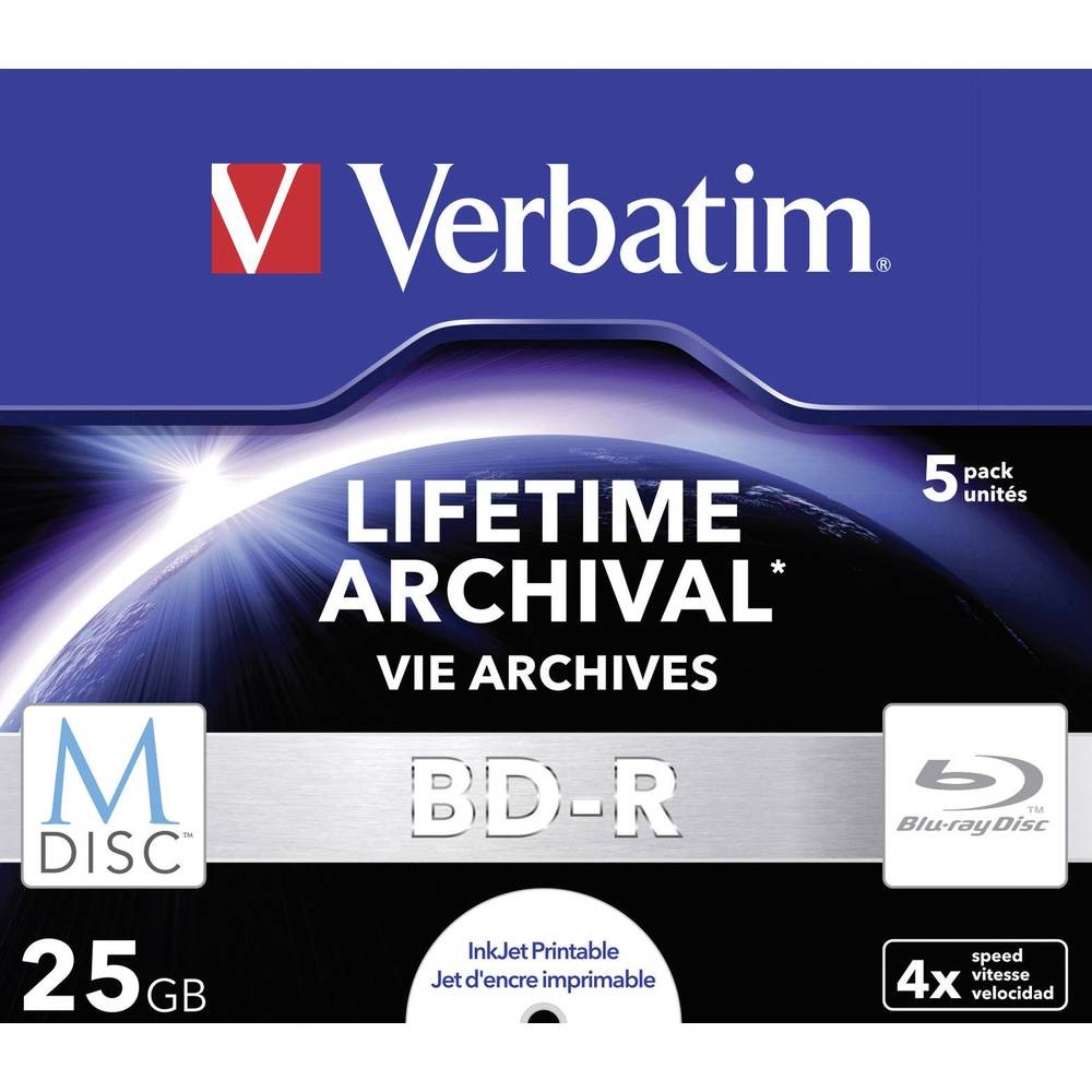 M-DISC BD-R Verbatim 43823 25 Go boîtiers rigides pour archivage premium