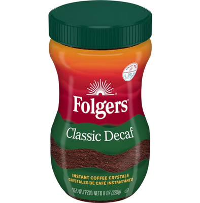 Folgers Classic Decaf Instant Coffee, 8 oz Jar Fast Ship