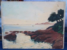 Vintage French painting - French coastal landscape - oil - Monet interest