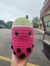 Handmade Crochet Watermelon Amigurumi Plushie with Boba Details
