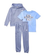 New Balance 3Pc Fleece Hoodie, T-Shirt Jogger Set Blue M 5/6