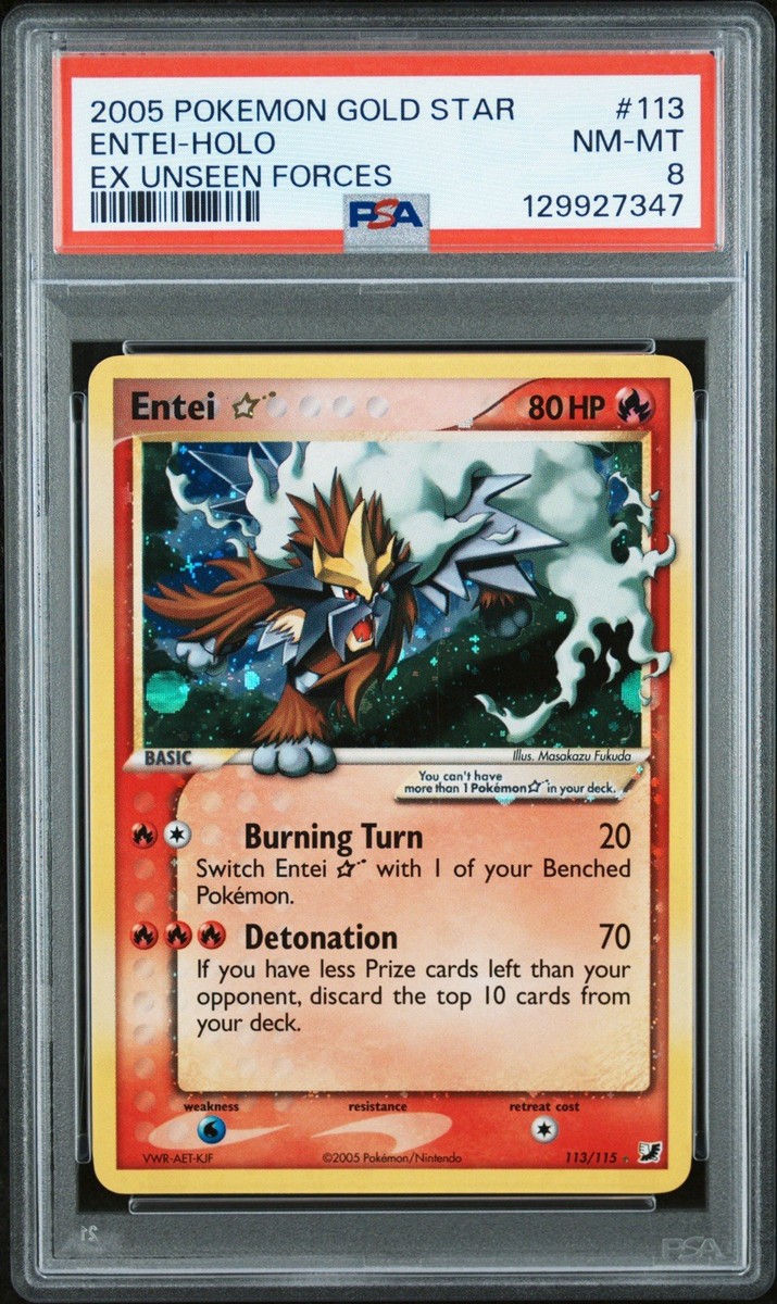 PSA Sequential Graded Gold Star Dogs - Entei PSA 8, Suicune PSA 7