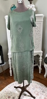 Vintage 1920s Sage Green Beaded Flapper Dress