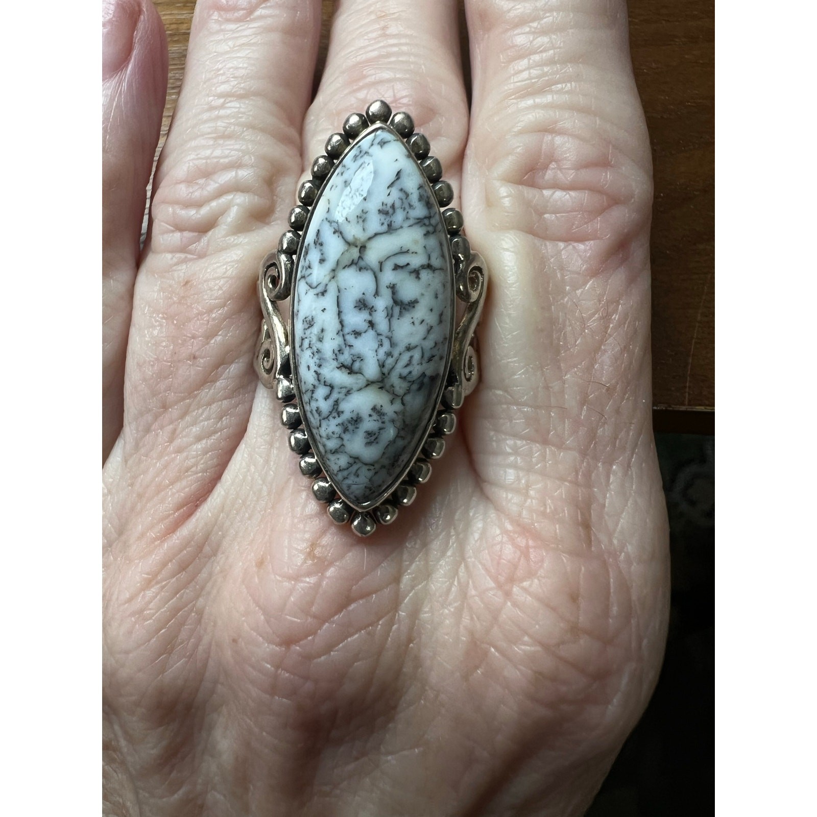 Sterling Silver Dendritic Opal Statement Ring ATI… - image 7