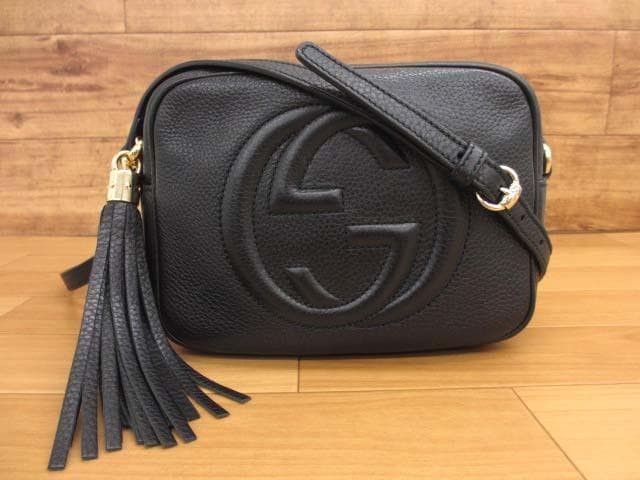 Gucci Soho Small Disco Shoulder Bag Leather Black Women's Pre-owned From Japan