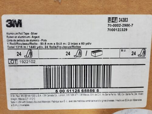 1 ROLL! 3M™ Aluminum Foil Tape 34383 Silver 2" in x 60 yd, 4.5 mil Thick HD (HR) - Picture 3 of 6