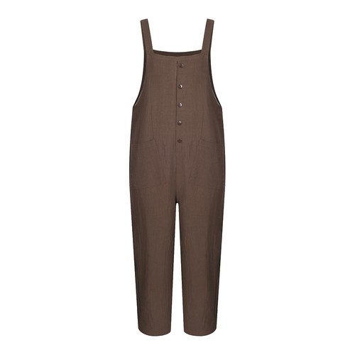 Women Cotton Linen Jumpsuits Pockets Dungarees Baggy Overalls Trousers Romper US - Picture 36 of 44