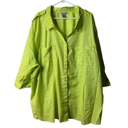Camicetta Catherine’s verde fluo manica 3/4 bottoni davanti taglie forti 5X