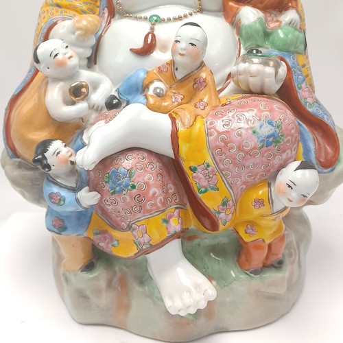Buddha Monk Hotei Chinese Famille Rose Porcelain with 7 Boys Large 14in Tall. PO - Picture 6 of 11