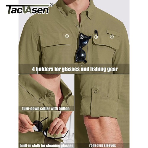 UPF 50+ Sun Fishing Shirts Men's Quick Long Sleeve Shirts Hiking Cargo Shirts - Picture 4 of 30
