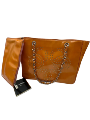 CHANEL Triple Coco Orange Patent Leather Chain Tote Bag | eBay