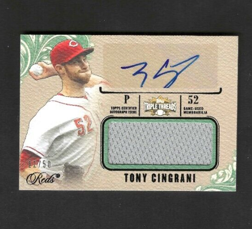 2014 TOPPS TRIPLE THREADS Tony Cingrani Sticker Autograph Jersey relic card /50