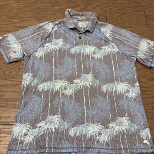 Tommy Bahama Polo Shirt Mens XXL Blue Palm Tree Island Zone Hawaiian Vacation