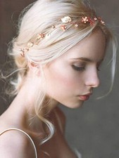 Bride Wedding Hair Vine Headband Gold Leaf Bridal Accessories for Women Rose ...