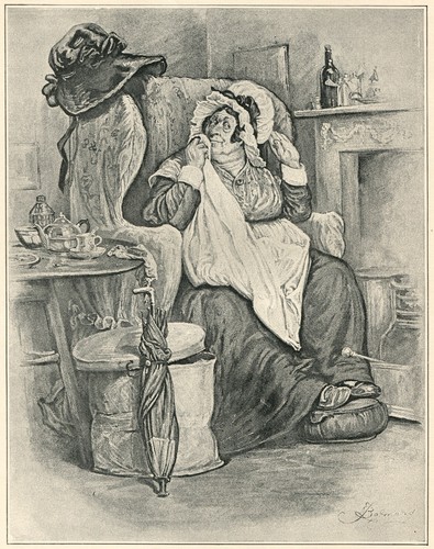 Sairy Gamp Dickens Figur, fette betrunkene alte Krankenschwester, 1902 Vintage Kunstdruck - Bild 1 von 2