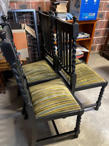 Oak Barley Twist Japanned Dining Chairs, 1860s - 80s, Extra Option +2 similar - Picture 2 of 2