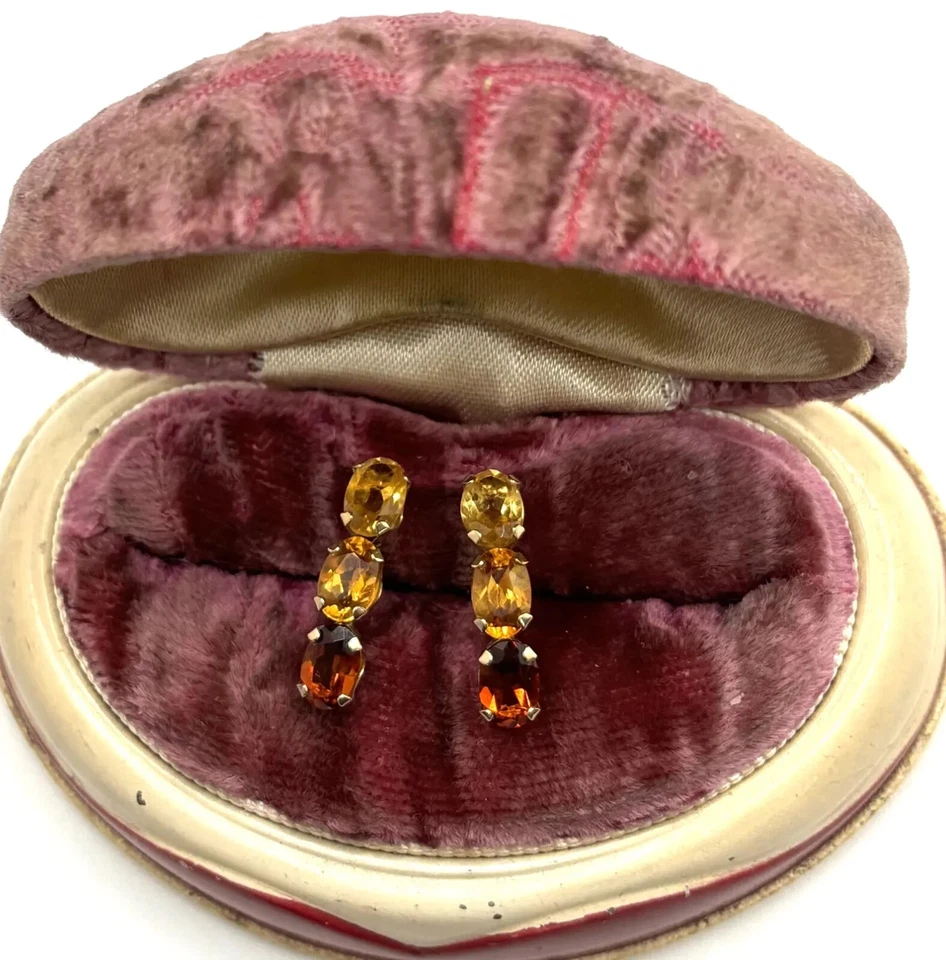 OMBRE GORGEOUS Yellow Gold Citrine and Garnet Earrings January Birthstone - Image 3 of 4