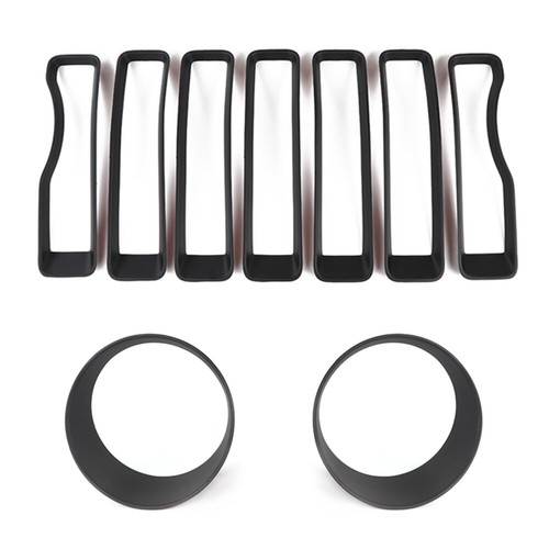 9pcs Front Headlight Lamp&Grille Inserts Ring Cover Trim For Jeep Wrangler JL18+ - Bild 8 von 11