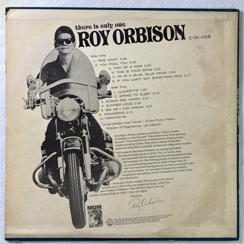 Roy Orbison “There Is Only One” PROMO LP/MGM/E4308 (VG) Mono - Picture 2 of 7