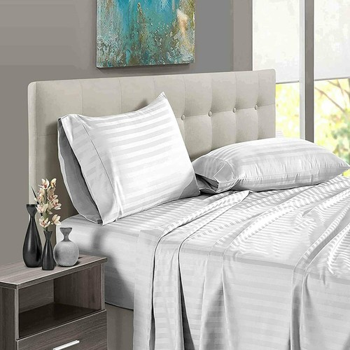 Impresionante sábana plana a rayas de algodón egipcio + 2 fundas de almohada Emperor Select TC - Imagen 8 de 94